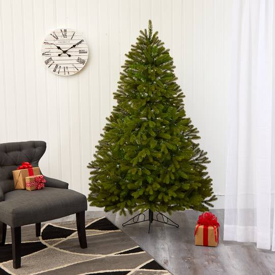 6ft. Pre-Lit Cambridge Spruce Flat Back Artificial Christmas Tree, Warm White LED Lights